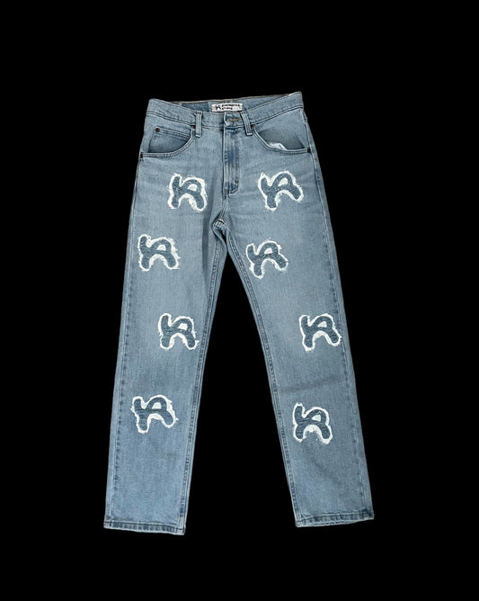 Logo Distress Jeans Blue